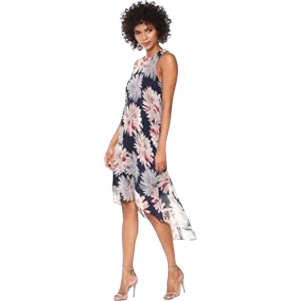Karen Kane Floral Illusion Sleeveless Hi/Lo Dress, Navy Women's Size XL